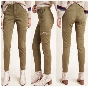 Anthropologie Austen olive cargo 24 p army green floral ankle length pants 2XS